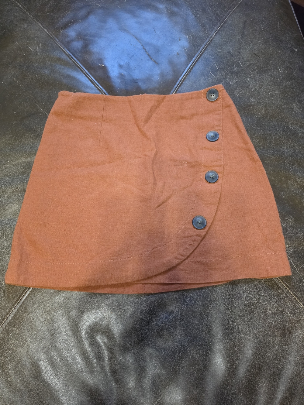 Harper Heritage Rust Orange Asymmetrical Faux-Wrap Mini Skirt S